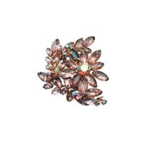 Vintage AB Rhinestone Floral Leaf Brooch Unsigned Mid-Century Sparkle